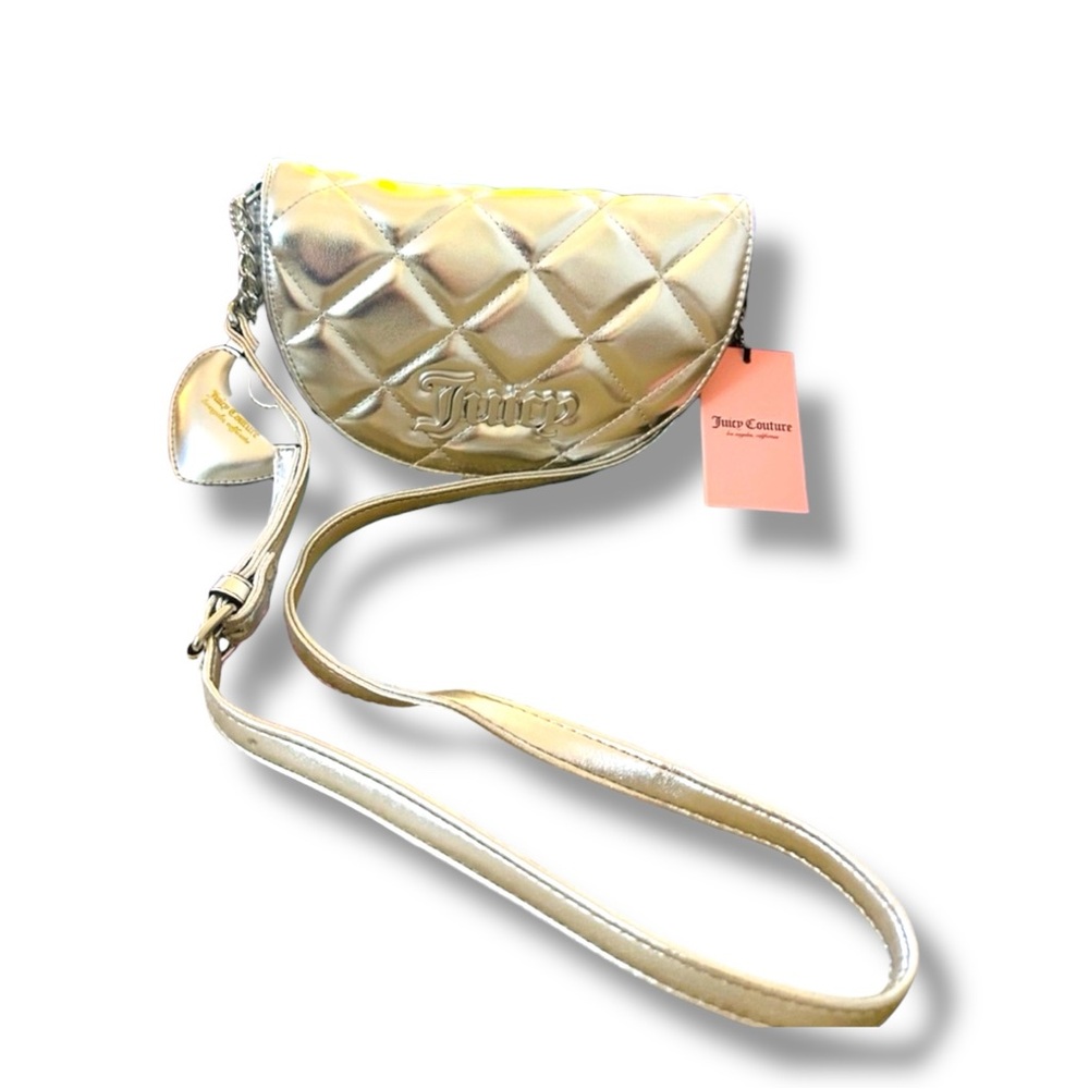 Juicy Couture Gold Quilted Silver Crossbody NWT "Pretty Game Strong" Bag